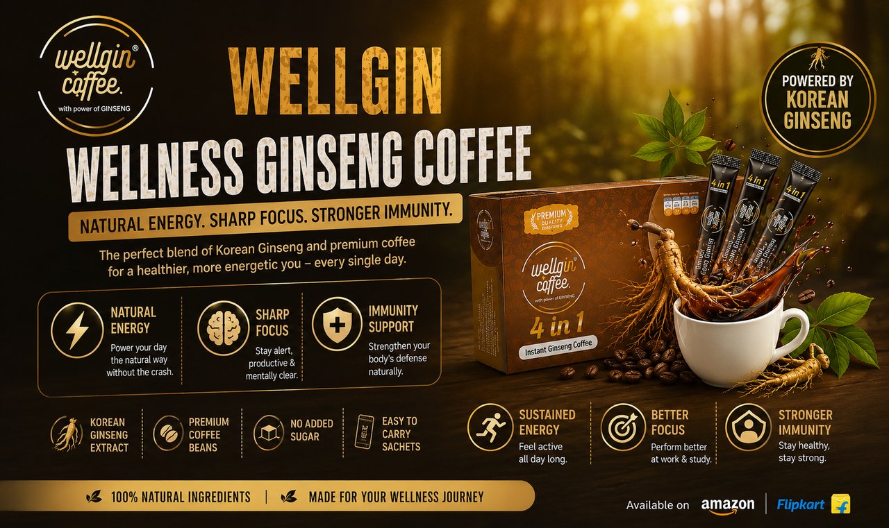 Wellness Coffee in India with Korean Ginseng for Daily Energy